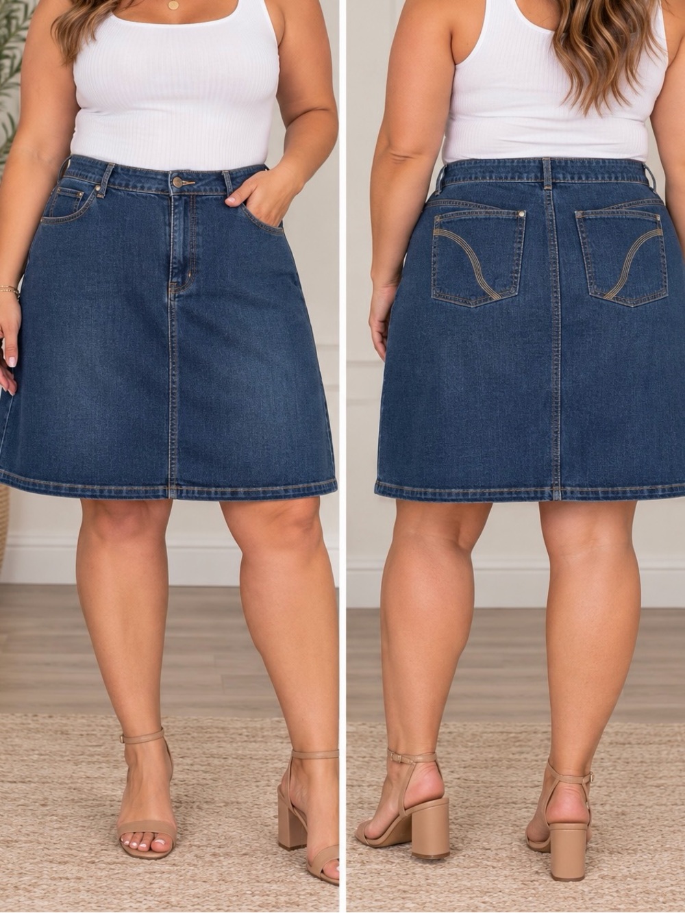 Denim & Co Dark Blue Denim Lightweight A-Line Skirt - 24W NWOT